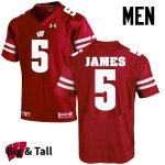 Men's Wisconsin Badgers NCAA #5 Chris James Red Authentic Under Armour Big & Tall Stitched College Football Jersey VV31U00ZD